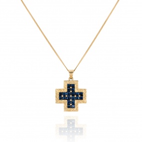 Yellow Gold Sapphire Cross Pendant 2.60ct